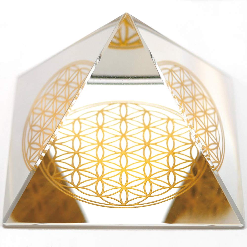 Luxury Handmade Crystal Flower of Life Square Pyramid Orgonite Original Purifying Healing