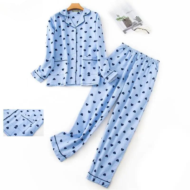 Nachtwäsche Damen Pyjama Set Damen Warm Flanell Baumwolle Hausanzug Herbst Winter Karomuster Pyjama Schlaf