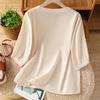 Hauts pour femmes en coton et lin Hauts Rétro à Boutons Chinois Manches 3/4 Col en V Chemises