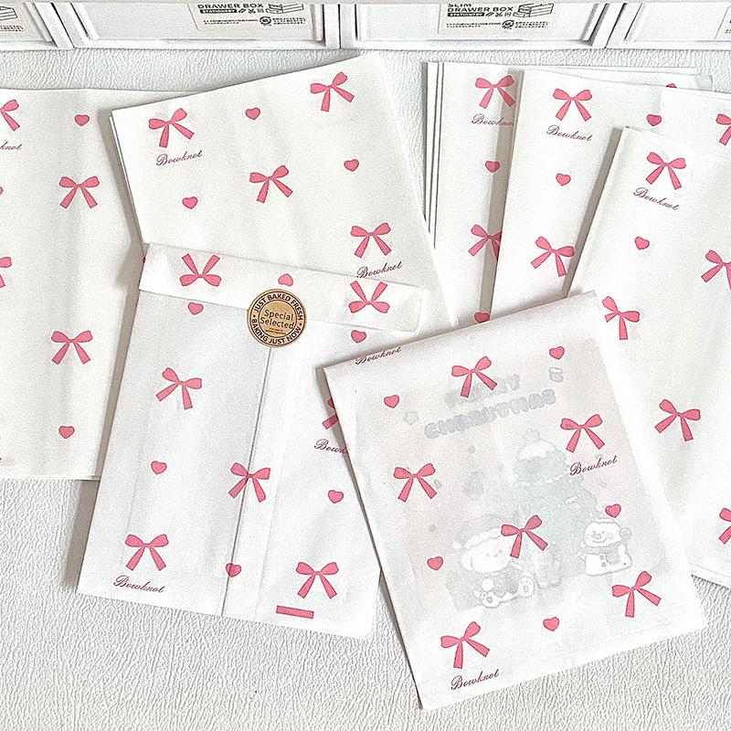 50 Stück Rosa Schleife Herz Papiertüten 12×17Cm Niedliche Fotokarten Schmuckverpackung Für Handgemachte Basteleien Geschenkverpackung Aufbewahrungsbeutel
