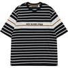 Fashion Logo Print Loose Striped Knit Breathable Round Neck Pullover Short Sleeve T-Shirt Men Tops Deep-Black T11M323125F-BK