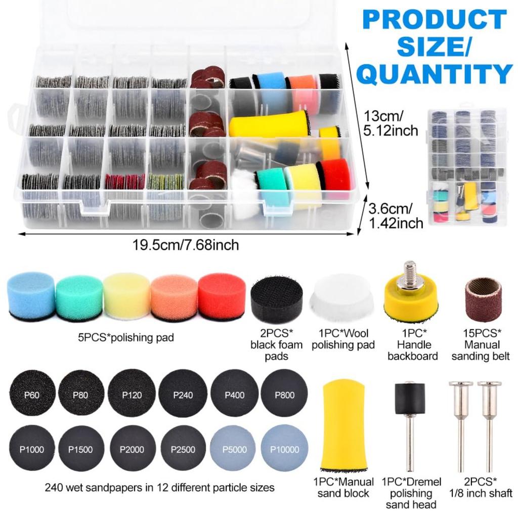 268 PCS 1 Inch Wet Dry Sanding Discs and Drums, 60 to 10000 Grit Wet Dry Sandpaper Micro Sand Paper with 1/8" Shank Backing Pad, fit