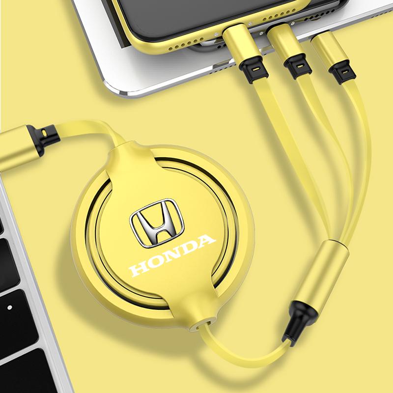 1Pcs Car Mounted Telescopic Three In One Mobile Phone Charger For Honda Fit Mugen Insight Type S R VTEC DOHC Modulo Vezel Legend RR Si