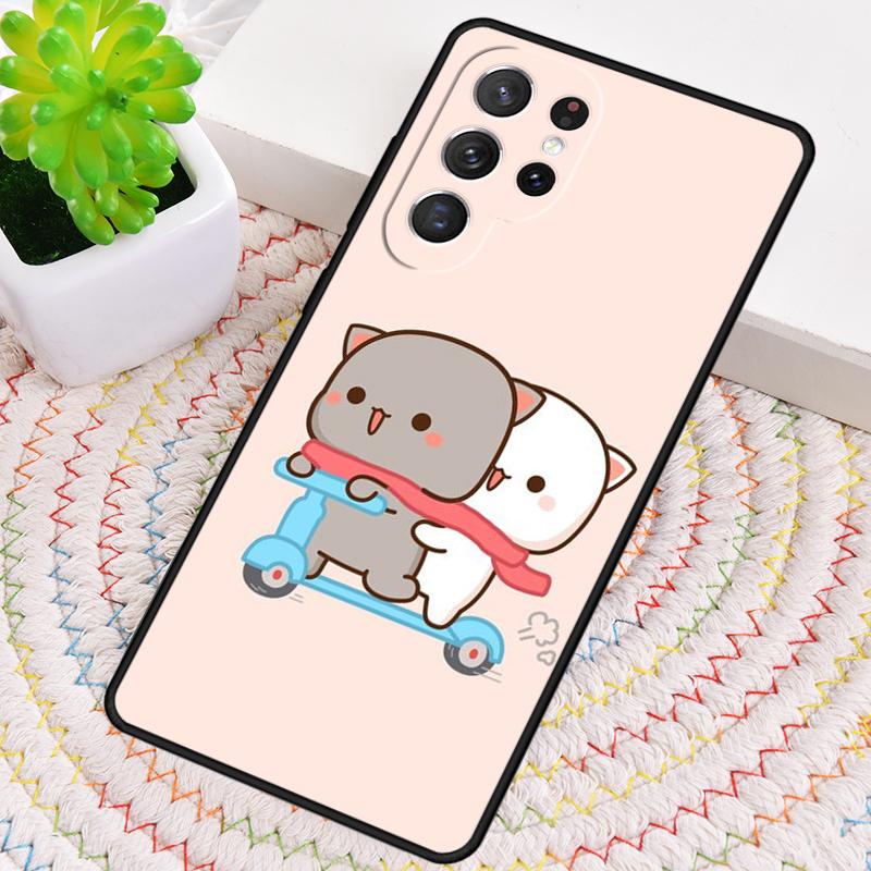 Mochi Peach Cat Silicone Phone Case For Samsung Galaxy note 10 pro S26 S25 S24 S23 S22 S21 Plus S25Ultra Capa Cover