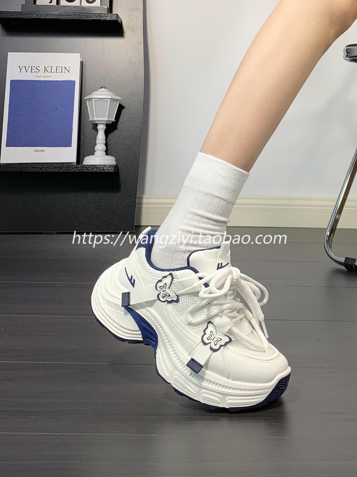 Huili Women s 2025 Original Leather Butterfly Sneakers - Breathable, Versatile Dad Shoes with Thick Soles Size 40