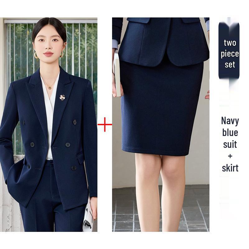 Women's Double-Breasted Suit Set: Simple & Polished Long Sleeve Blazer for Autumn/Winter 2025 Professional Commute Workwear.