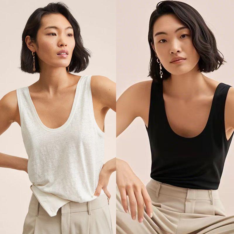 Linen Vest Tops Export Big Brand Withdraw from Cupboard Brand Women's Clothing Fanluo Fano Export U-Collar Cotton Linen Outwear