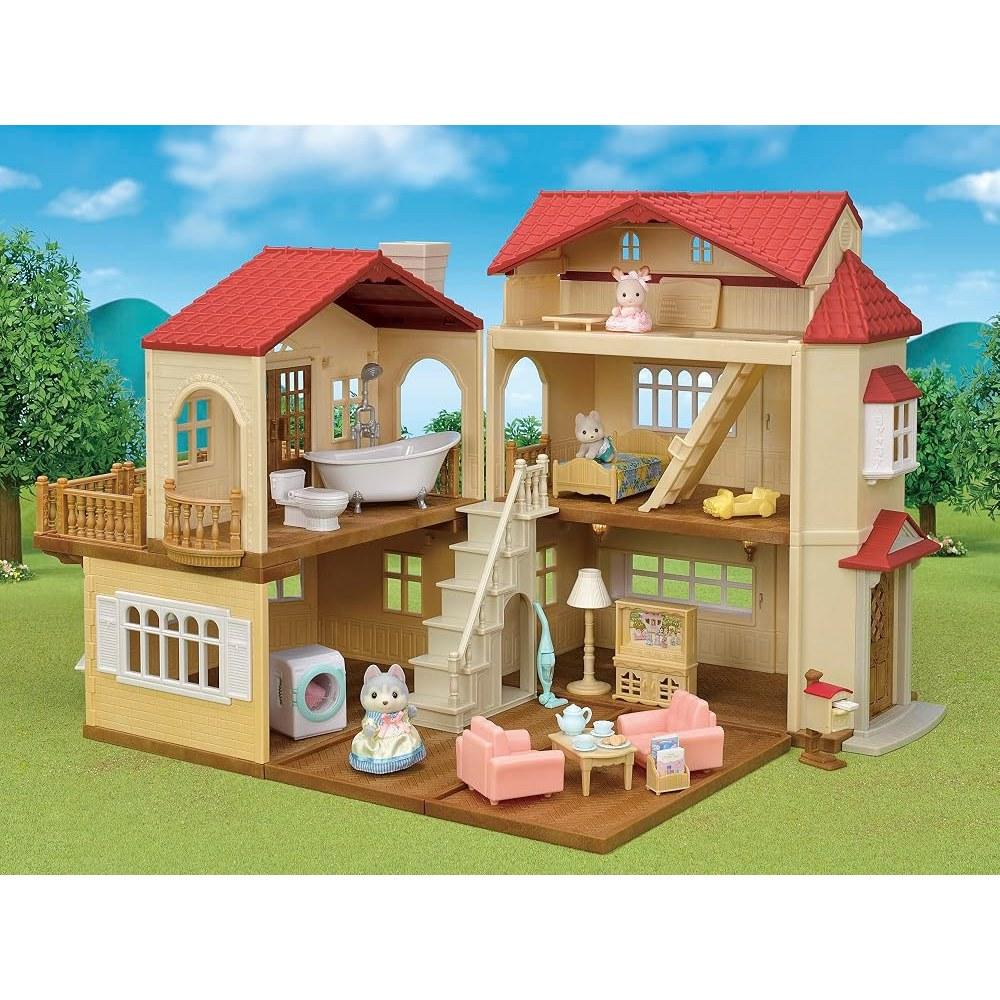 EPOCH Sylvanian Families Red Roof Large House Deluxe Set - Secret Attic Room - 22-RZ, 3+ Years