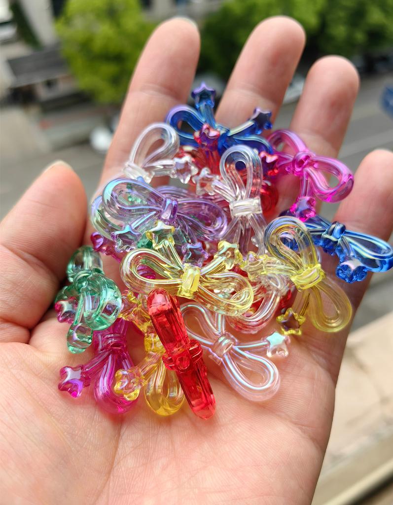 10pcs Colorful Transparent Bowknot Charm Loose Beads Necklace Keychain Pendant Beads Jewelry Making Accessory