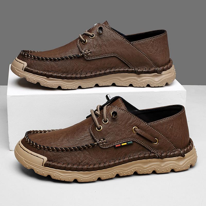 Herren Freizeitschuhe im Retro-Stil aus echtem Leder Bequeme Herren Outdoor-Schuhe Rutschfeste handgefertigte Wandersneaker Trekkingschuhe