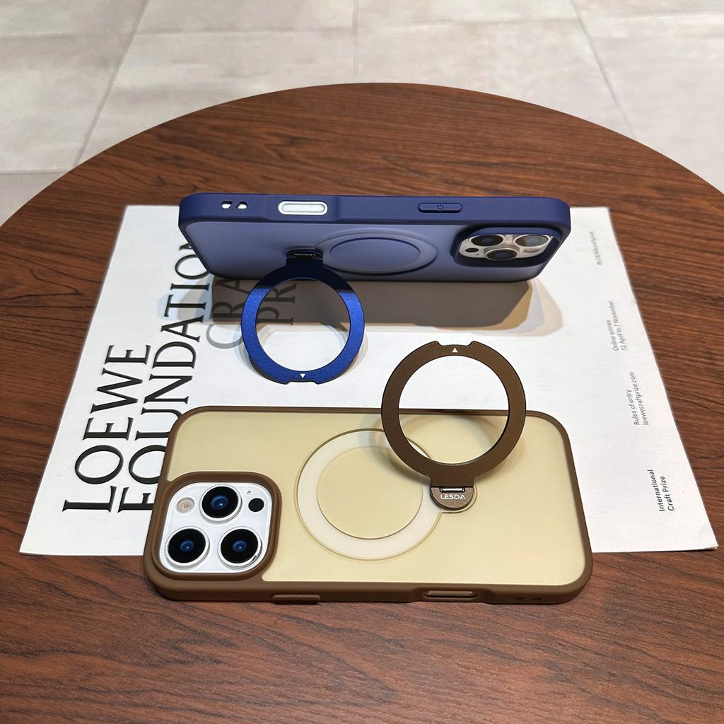 Applicable iPhone Magnetic metal bracket Mobile phone case Apple 16 matte skin feel anti-drop protective cover