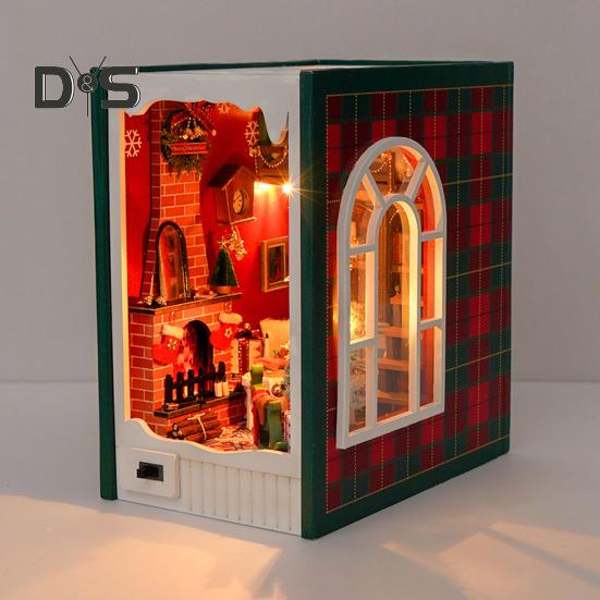 Kit de mini maison à thème de Noël à faire soi-même avec meubles lumineux à LED pour enfants et adultes, petite maison faite à la main, modèle de maison de poupée, serre-livres, étagère, décoration