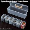 7pcs Transparent Tool Organizer Box Set, 6 Small + 1 Large for Screws Wrenches Electronics, Portable with Dividers