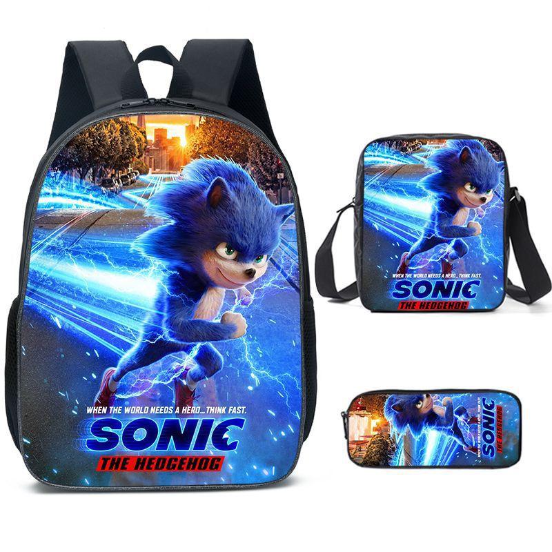 Sonic Backpack, Primary And Secondary School Students Schoolbag, Messenger Bag, Pencil Bag Three-Piece Set