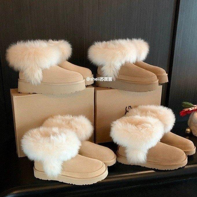First encounter season thick-soled snow boots winter velvet waterproof and non-slip fluffy shoes 35