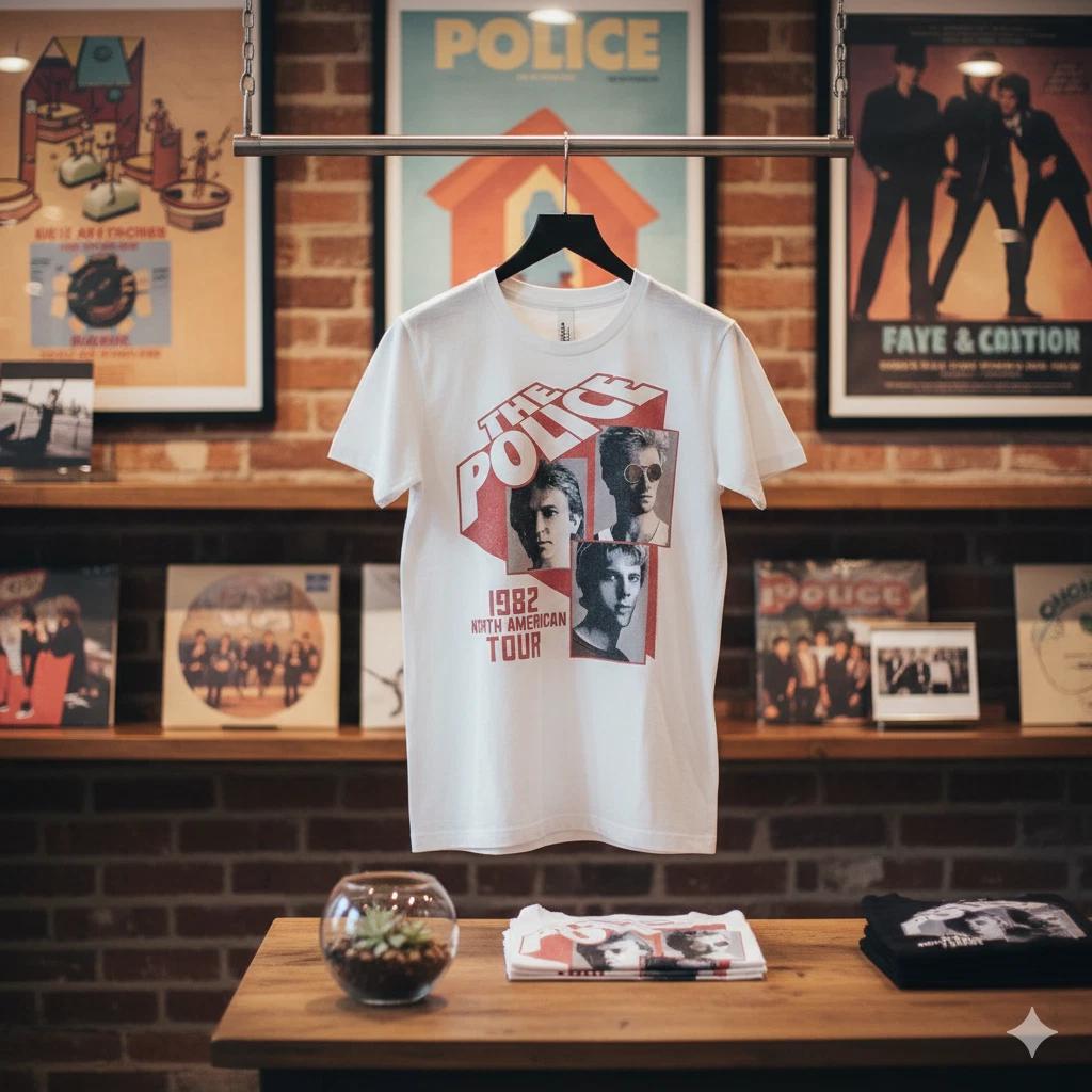 Unisex Adult Vintage Music The Police 1982 North American Tour T-Sh... L