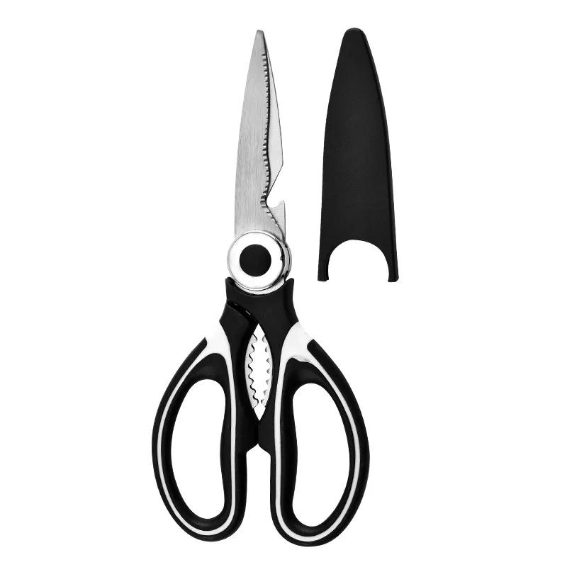 Stainless Steel Kitchen Scissors Multifunctional Household Chicken Bone Scissors With Lid Can Be Opened To Clip Walnuts
