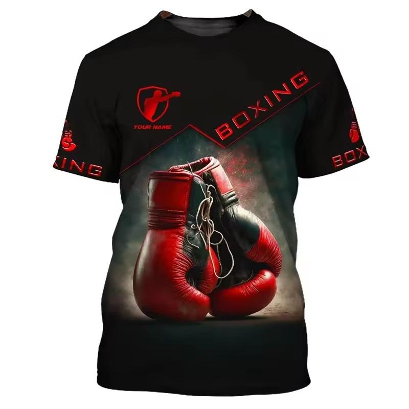Boxer Uniform Pattern T Shirt for Men Customized Name 3D Printed Short Sleeve Tops Summer Casual Round Neck Loose Tee Shirts