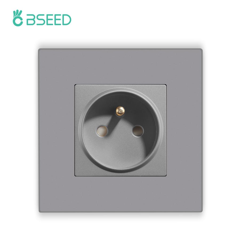 Bseed France Standard Socket With Usb Charging Port and Type c 2.1A 16A Gray PC Panel 86mm*86mm Plastic Flame Wall Socket