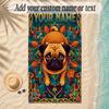 Pug Theme Soft Beach Towel Personalized Custom Name Text Towel Portable for Beach Pool Travel