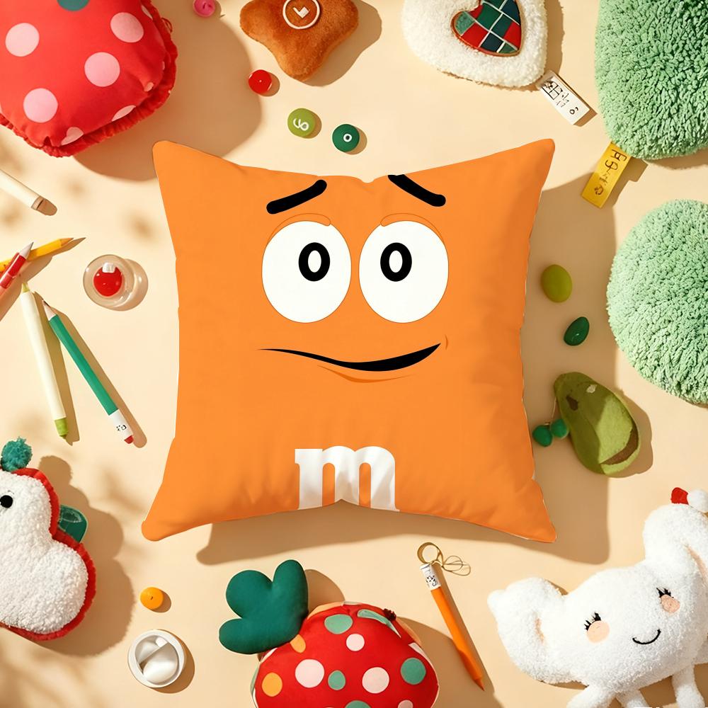 Cute Funny Art M-M&M'S Cushion Cover Plush Fabric Soft Double-Sided Printed Sofa Warm Winter Home Child Gift Pillow Case