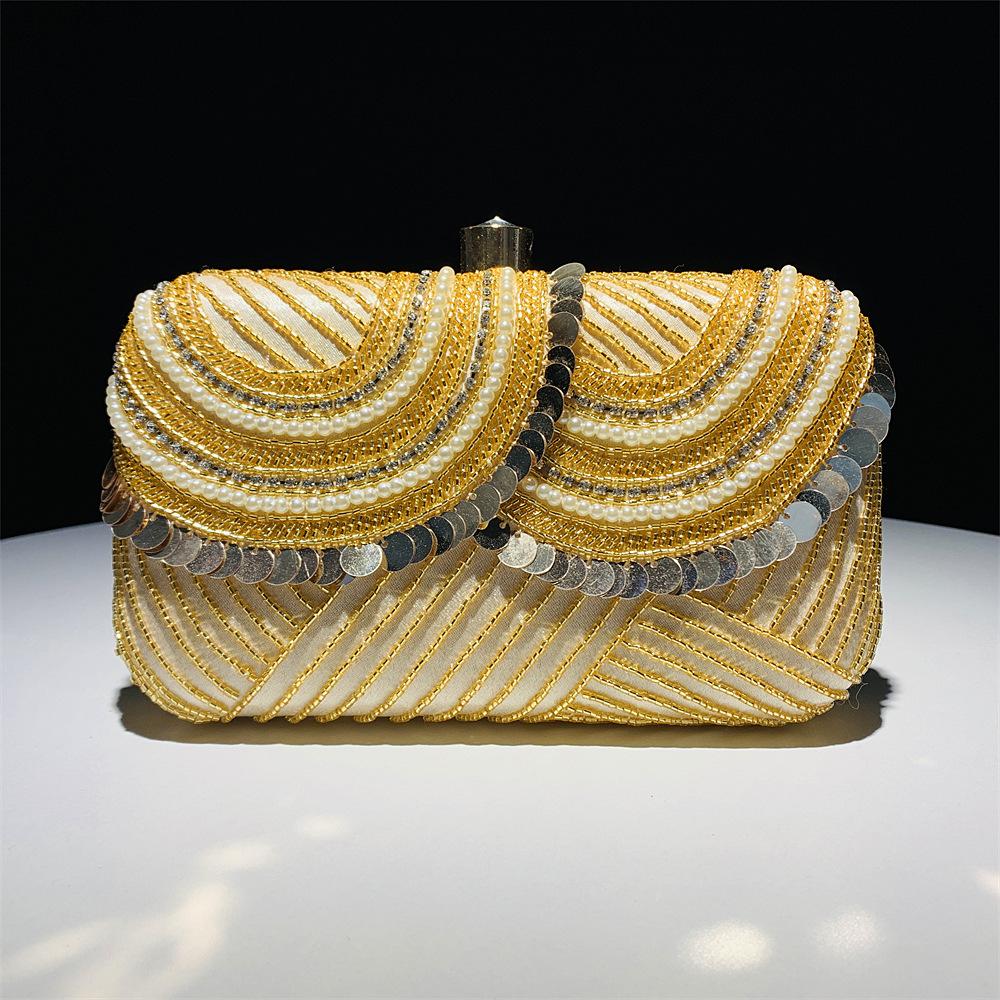 

Handmade Sequined Bag Internet Celebrity Fashion Clutch Bag Beaded Dinner Bag Silver Designer Bag Ladies Diamond Wedding Bag золотой