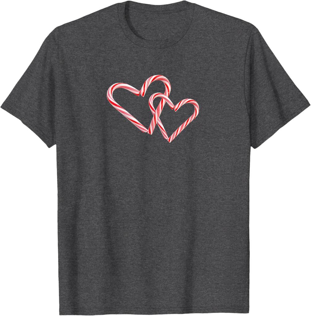 Candy Cane Hearts Graphic Tee Interlocking Peppermint Christmas Holiday T-Shirt