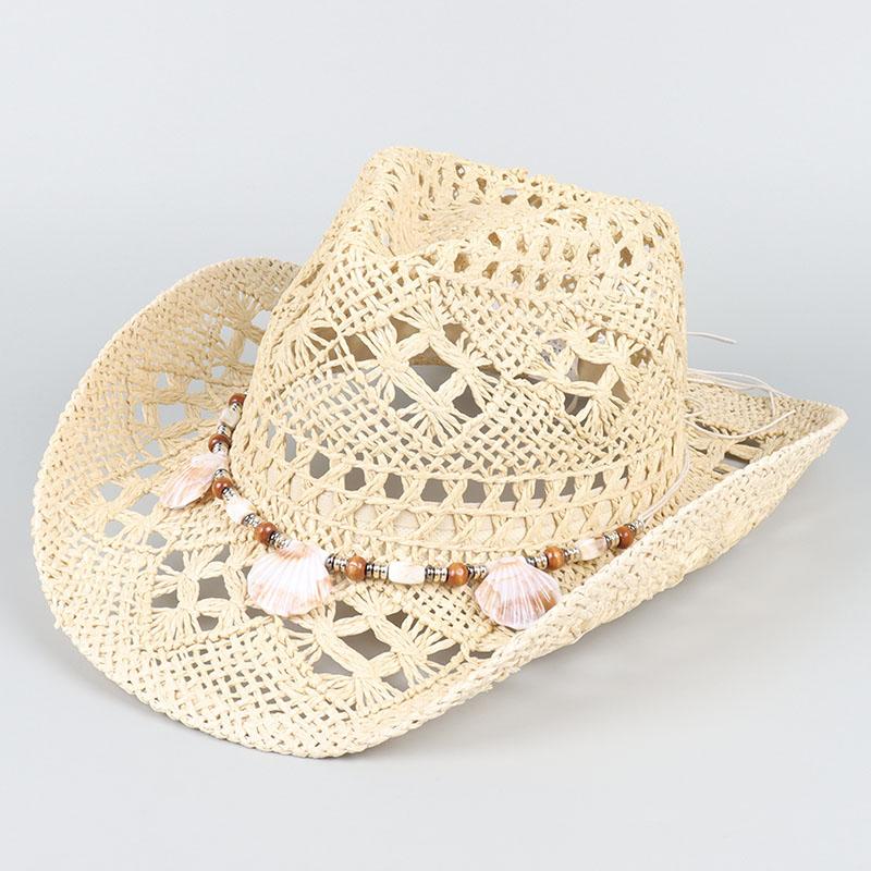 Zomer Western Cowboy Hoeden F Vrouwen Mannen Klassiek Vintage Uitgesneden Unisex Gekrulde Brede Rand Zon Hoed Visserij Hoed Klimmen Strooien Pet About 58cm