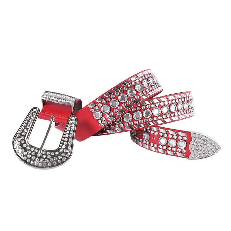 Unisex Fashion Rivet Belt with Rhinestone Alloy Pin Buckle