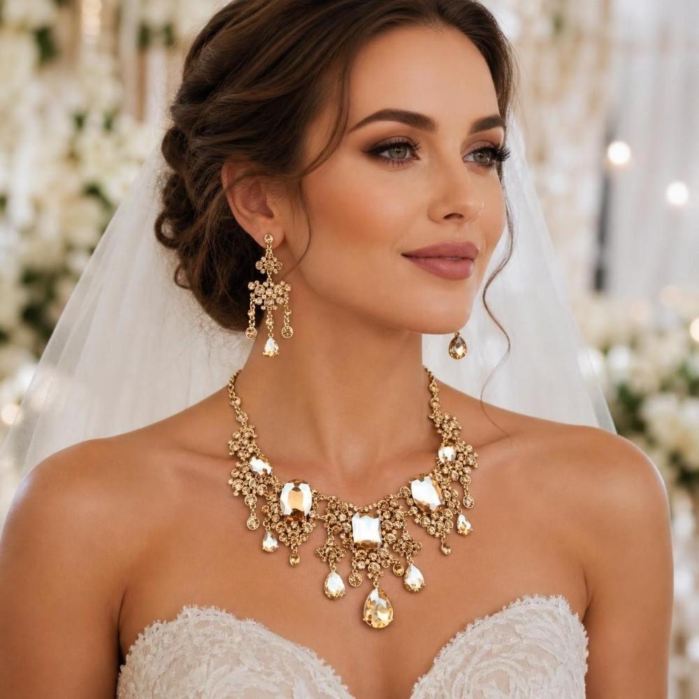 Elegant Rhinestone Jewelry Set Shiny Wedding Bridal Accessories Party Dress Up