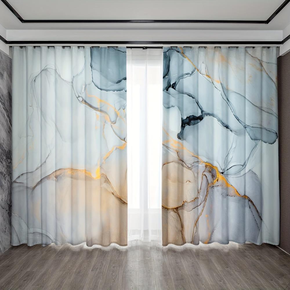 

2 шт. Гламурная геометрическая мраморная занавеска с люверсами, устойчивая к ультрафиолетовому излучению, светофильтрующая полиэстеровая панель для гостиной, карман для штанги 135W245H(CM)53x96in&Rod Pocket
