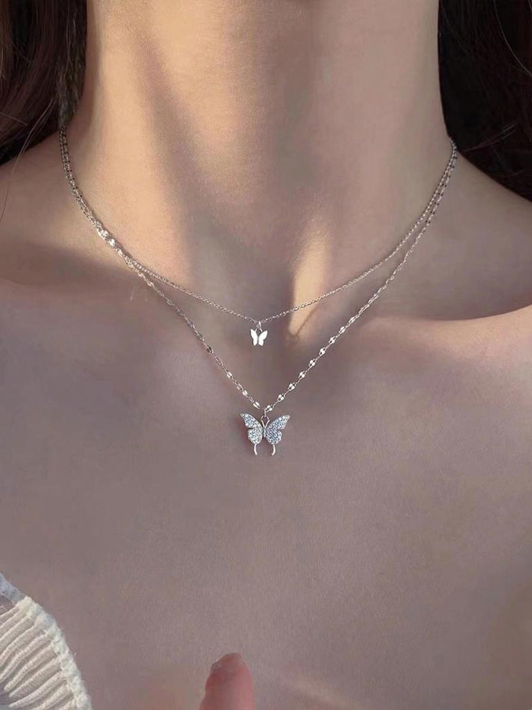 Sweet & Elegant Butterfly Design Double Layered Collarbone Necklace Boho Jewelry Gift for Women's Daily Wear,Birthday, Anniversary or Graduation Gifts