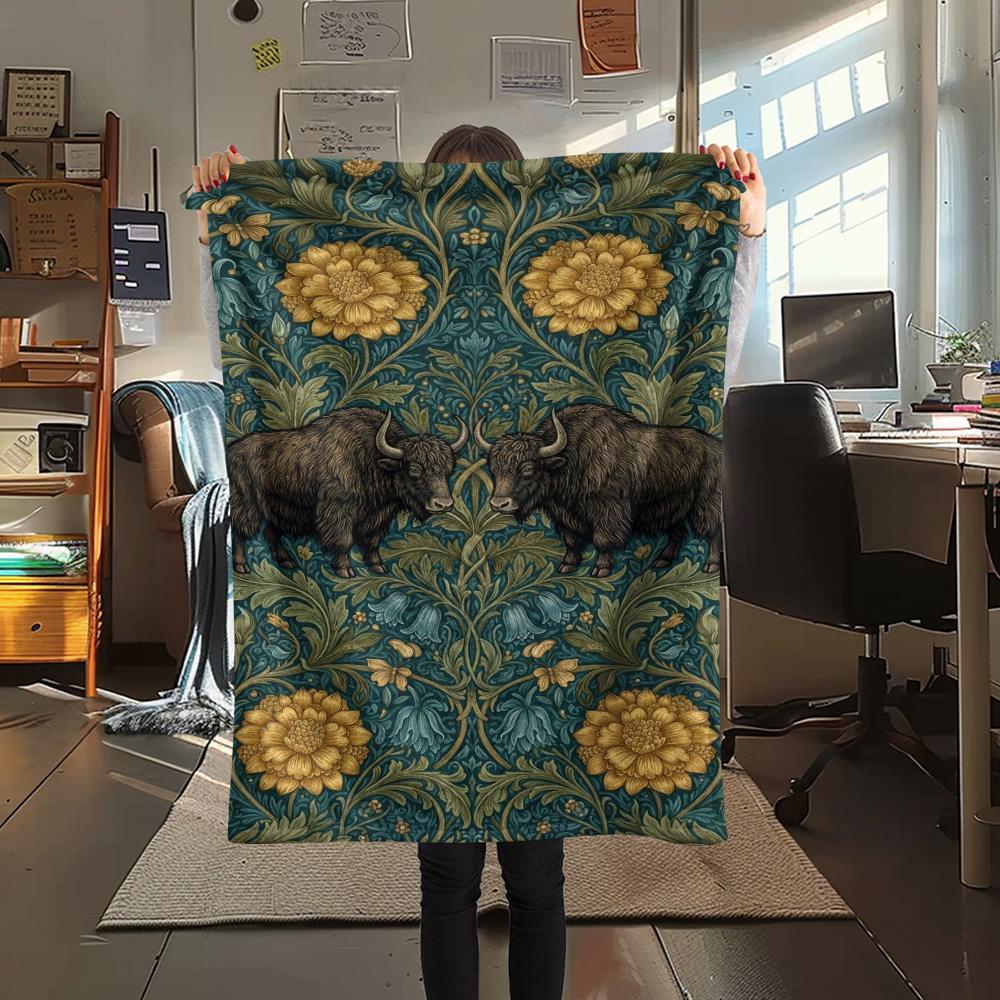

1PC Retro-style animals Print FlAannel Blanket, High quality Comfortable for All Seasons, Home Decor, Warmth and Comfort 80cm x 120cm