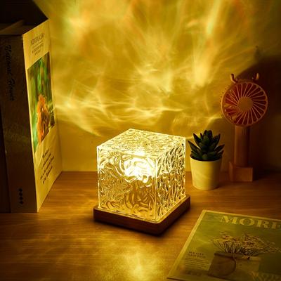 1 luz nocturna giratoria con ondas de agua, lámpara de noche USB, lámpara de atmósfera de llama creativa giratoria de 16 colores RGB