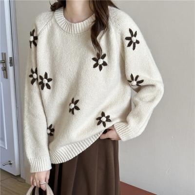 Sweter Damski Jesień Zima Pulower Ciepły Dzianinowy Elastyczny Długi Rękaw Oversize Jumper Top