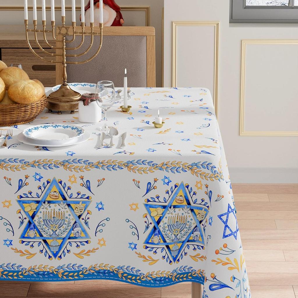 XCHI Six-Pointed Star Olive Leaf Hanukkah Chanukah Menorah Tablecloth Rectangle Table Cloth Washable Table Covers for Indoor Dining Home Party