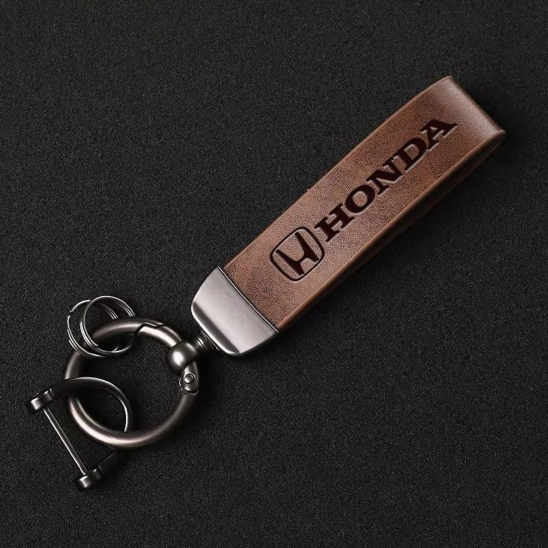 Honda Car Logo Key Chain Metal Leather Keyring Auto Keychain For Honda Pilot Odyssey Civic HR-V Prologue ZR-V Passport Fit Freed SM1
