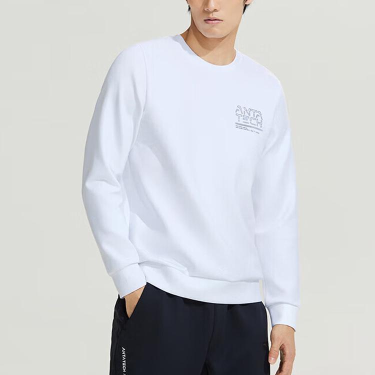 Anta Comprehensive Training Series Logo Print Round Neck Loose Sweatshirt Men Sweatshirt Pure-White 152317725-1