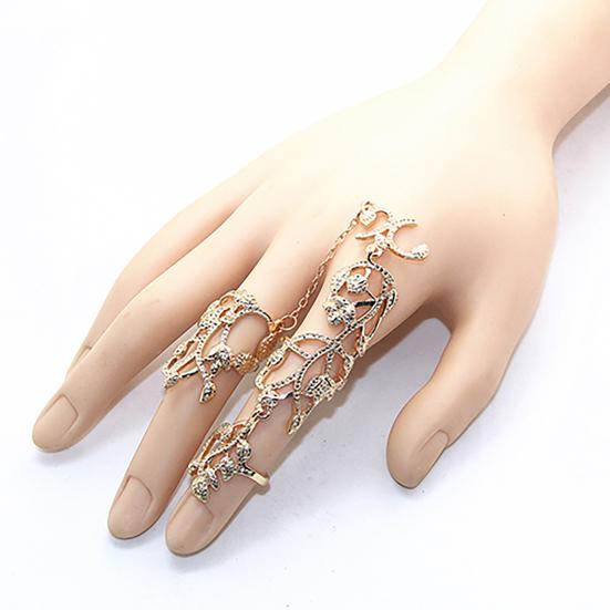 Chain Ring Flower Pattern Finger Jewelry Adjustable Women Chain Link Finger Ring for Wedding