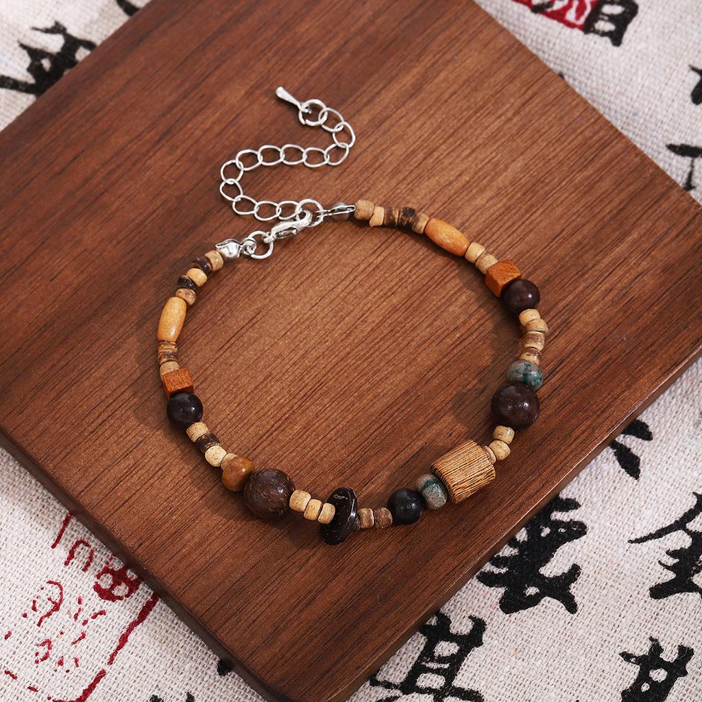 Irregular Retro Wooden Beaded Bracelet, Zen Ethnic Style, High-End Temperament Jewelry Women