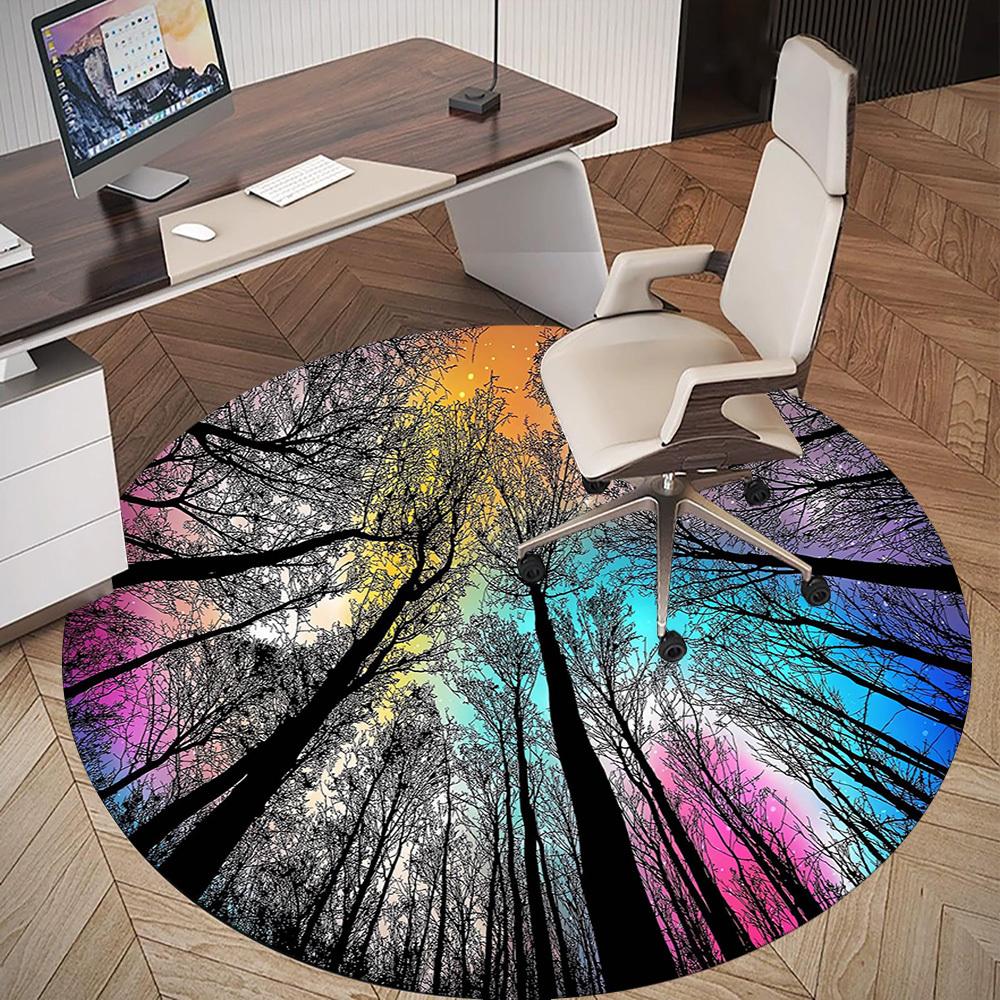 1pc Forest Sky Pattern Office Round Rugs, Under Chair Round Rugs for Living Room, Bedroom, Bathroom Decoration Carpet 091817