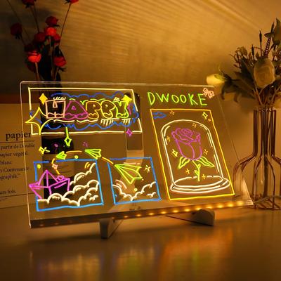 1PC Large LED Illuminated Whiteboard with Pen Holder, Made of Acrylic, Featuring a Built-in Reusable Luminous Memo Board.