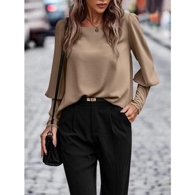 Women's T-Shirt Long Sleeve Button Solid Colour Casual Top