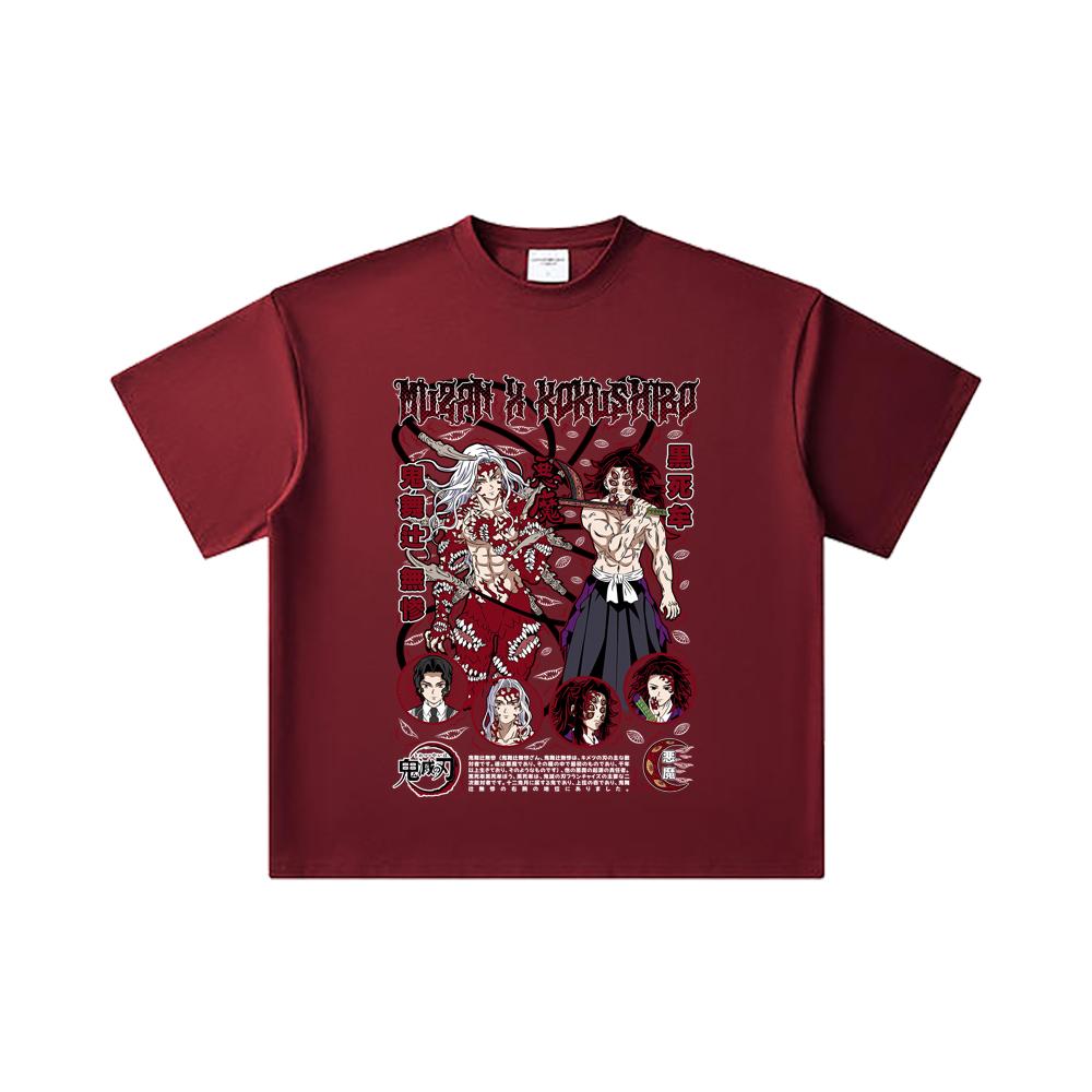 260 GSM Double Yarn 32 Count 100% Cotton Demon Slayer V14 Muzan Kokushibo Print Unisex Heavy Cotton T Shirt