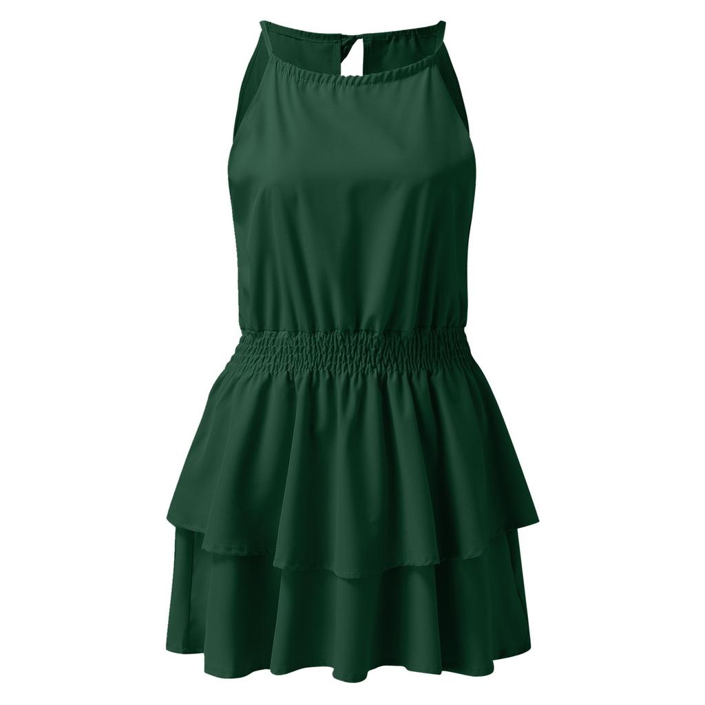 Ladies Casual Color Neck Open Back Lace Dress Cake Dress