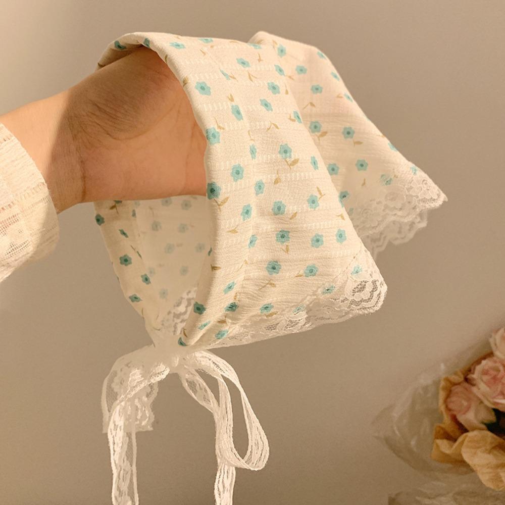 Elegant Floral Cotton Head Scarf Soft Wrap Printing Hair Scarf Vintage Lace Triangle Scarf  Beach