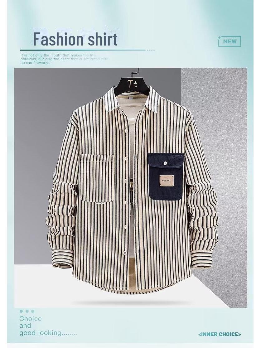 

2024 Мужская модная полосатая рубашка с длинным рукавом и пиджак в гонконгском стиле L синий