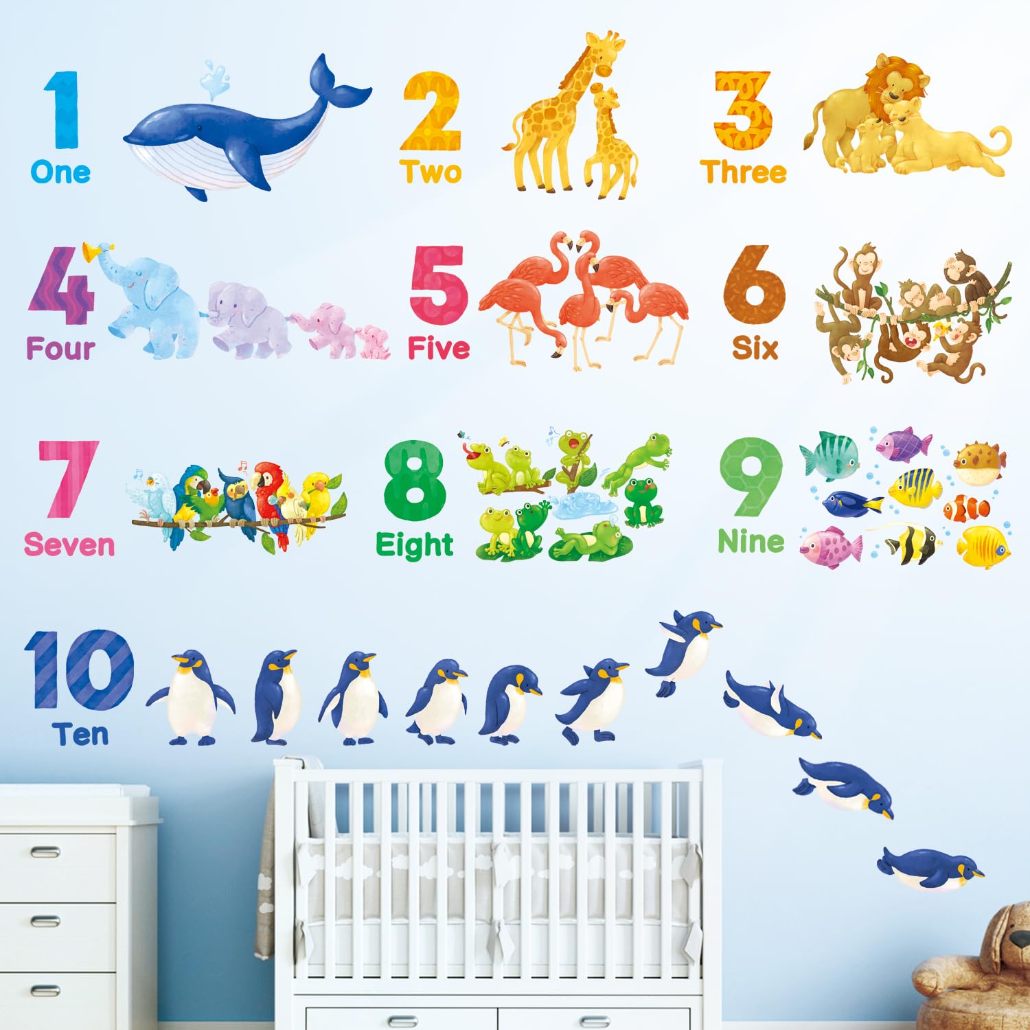 

DECOWALL Numbers and Animals Wall Stickers Decorative Wall Art for DIY Wall Transfer Stickers for Room Living Kitchen DS12-8076 - Kindergarten,