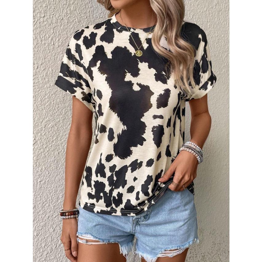 

Summer Round Neck 3D Leopard Print T-shirts Fashionable Casual Short Sleeved Women s T-shirts 6XL