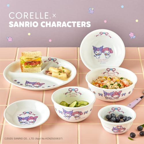 Pearl Metal CORELLE Schüssel/Teller, bruchsicher, leicht, mikrowellen-, ofen- und spülmaschinenfest, My Melody & Kuromi Design, J416-SNMK CP-1015
